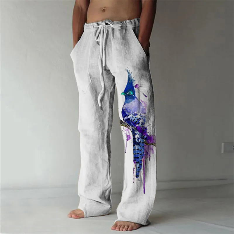 Amazon Cross-Border Summer Trousers for Men, Beach Pants, Drawstring Elastic Waist, 3D Printed Hawaiian Pattern Print