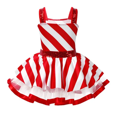 Imagen 2 del producto Vestido de Ballet a rayas con lentejuelas para niñas, Ropa de baile, vestido de leotardo sin mangas, ropa de escenario de patinaje sobre hielo