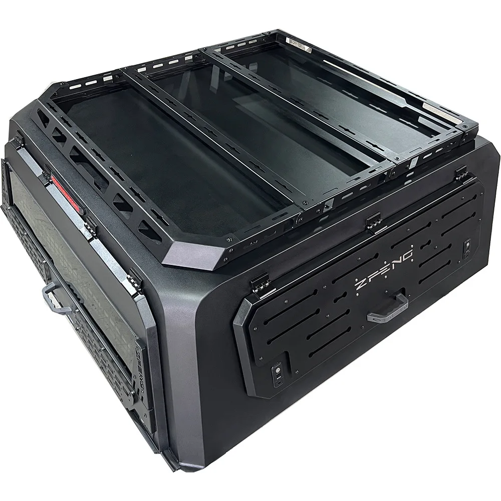 FullHeight Fully‑Opening Pickup Truck Bed Canopy Hard Camper Shell Aluminum Alloy For Chevrolet Silverado 4X4 Off‑Road Bed Cover
