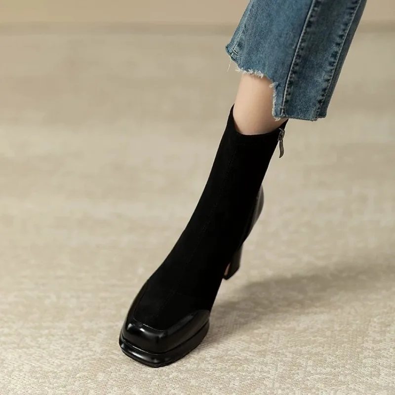 French-style Chunky Ankle Boots For Women, Waterproof Platform, High-heeled Short Boots, Fashionable And Versatile Single Boots_voghion.com