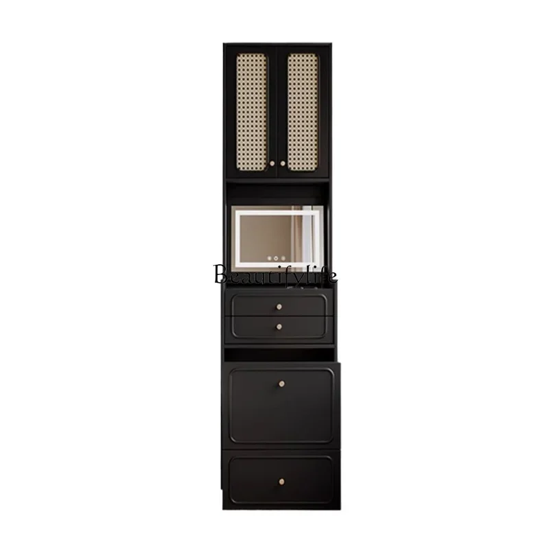 

FG26French Retro Rattan Dresser Flip Makeup Table Storage Organizer All-in-One Cabinet