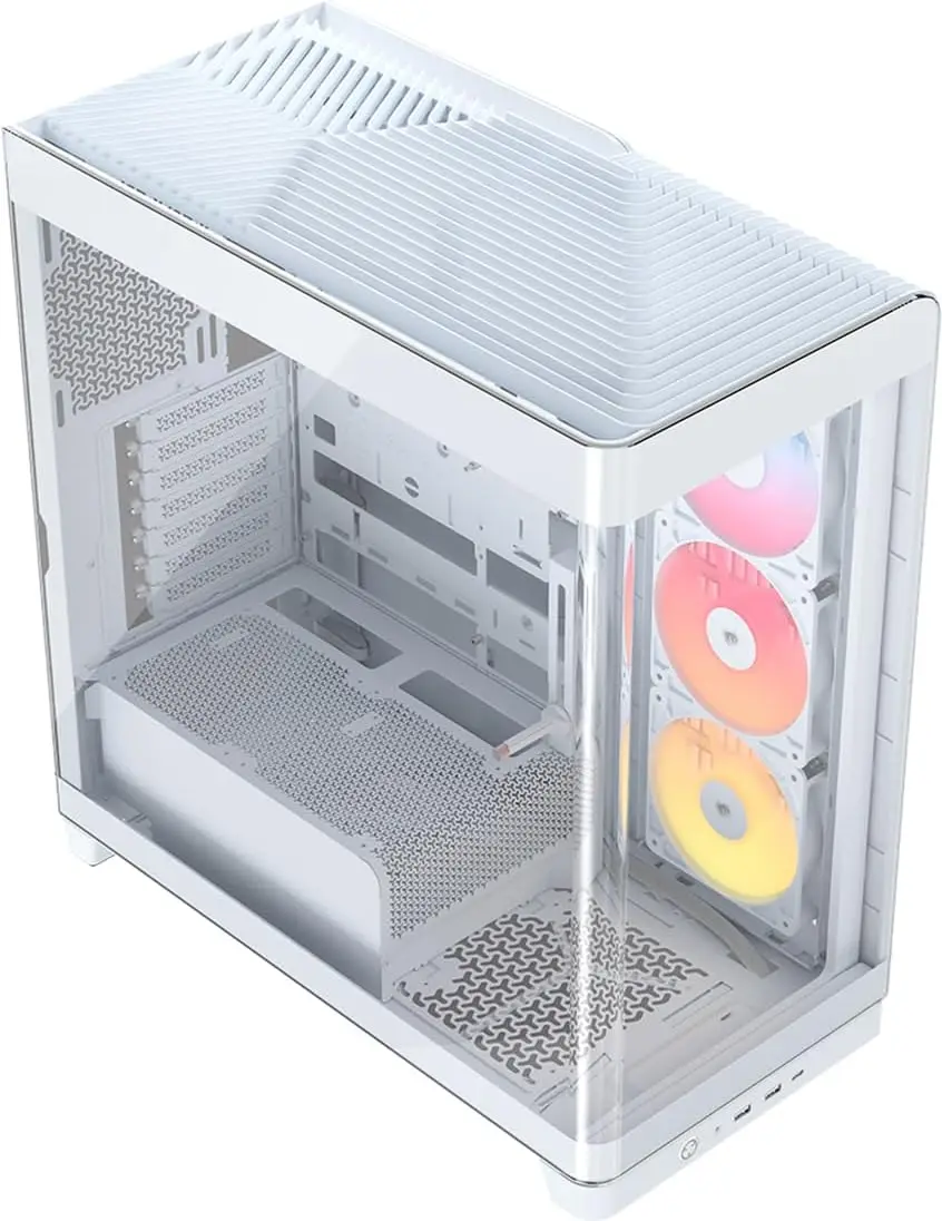 White Mid-Tower PC Case with 3 Pre-Installed Fans, Panoramic Glass, Modular Design, Spacious Interior, GPU Anti-Sag