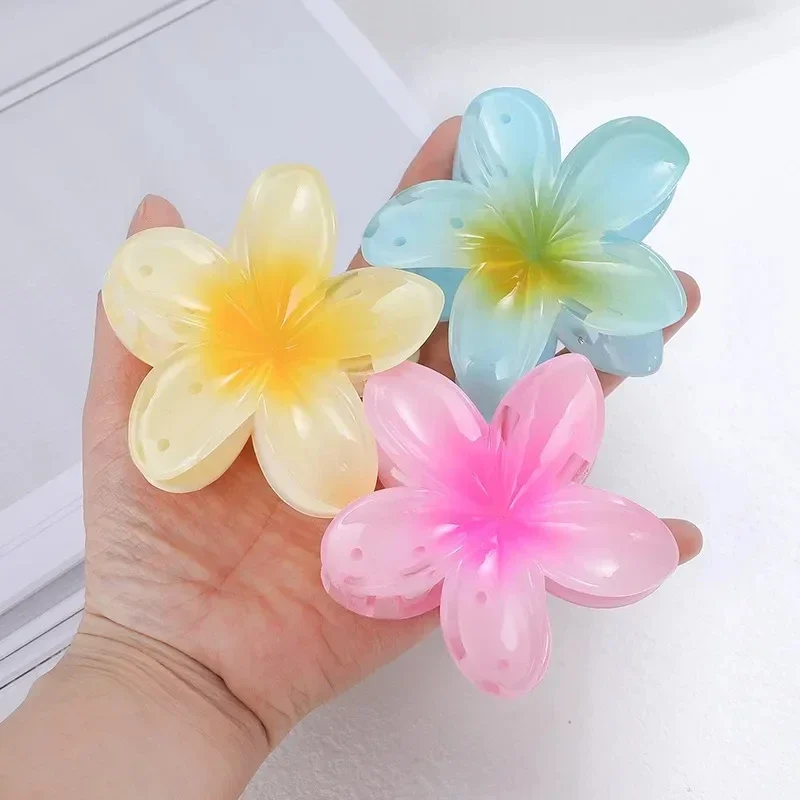 8cm Acrylic Large Flower Gradient Hair Clip for Women Sweet Hairpins Hair Claws Crab Clamp Barrettes Hawaiian Hair Accessories