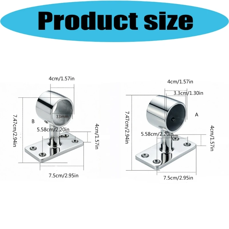 Boat Railing Base Mount Bracket Stainless Steel 32 mm Round Tube Support with 4 Countersunk Holes for Marine Repair