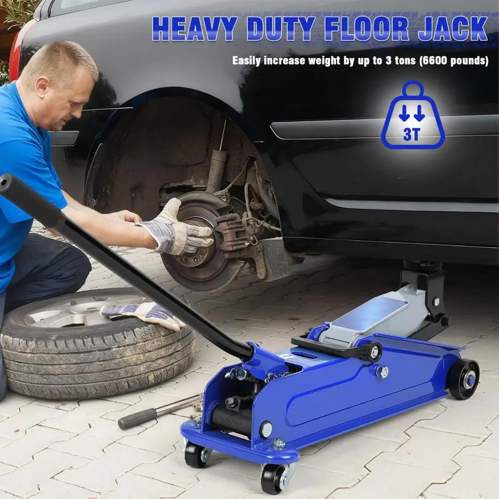 رافعة أرضية 3 طن (6600 رطل)، رافعة سيارة هيدروليكية فولاذية شديدة التحمل، مقبس أرضية سريع الرفع مقاس 52 × 15 سم مع عجلات، نطاق الرفع 5 #2