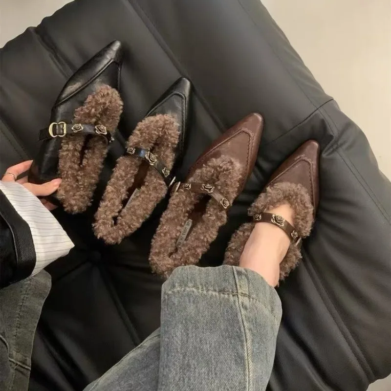 

AJGS Женская обувь на меху с острым носком и туфлями увеличенной высоты для женщин Трендовые брендовые хлопковые туфли Мэри Джейн Новые женские ботинки