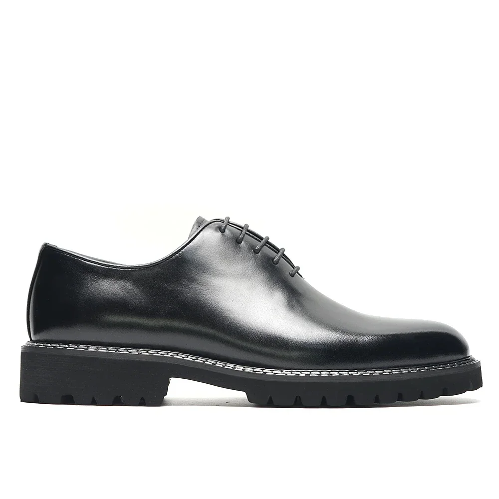 Elegant Black Men\'s Dress Shoes High Quality Genuine Natural Whole Leather Man Sneakers Social Business Office Round Toe Oxfords
