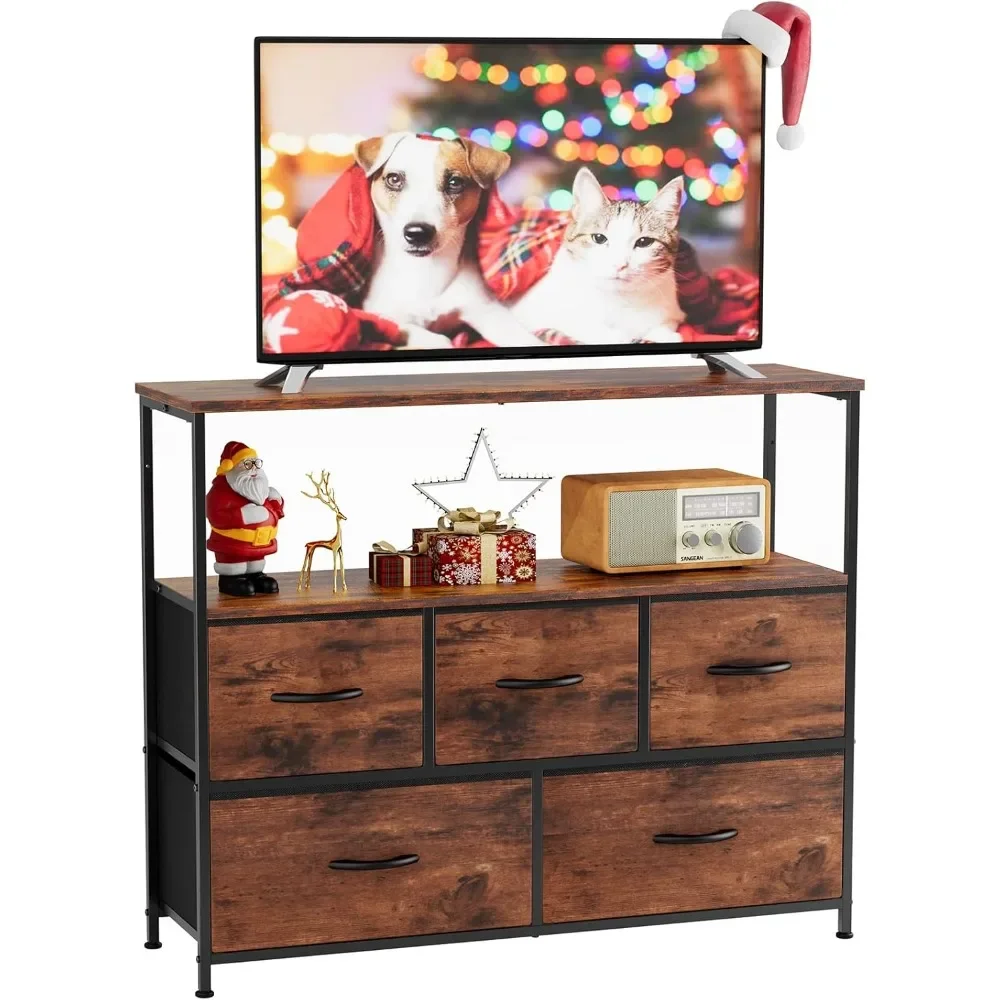 

TV Stand for Bedroom, TV Dresser for 45 inches, Media Console Table, Entertainment Center with 5 Fabric Drawers Cabinet and