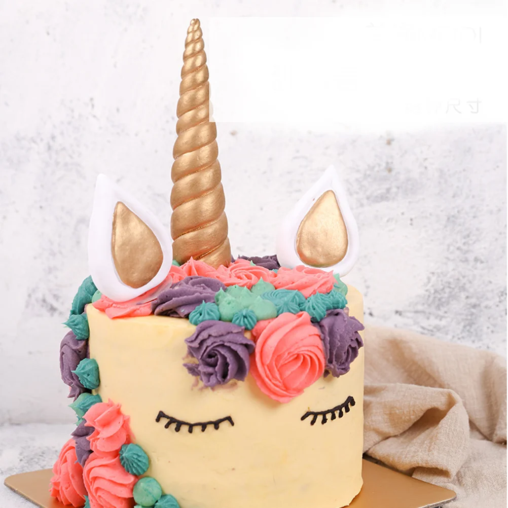 

3PCS Unicorn Birthday Cake Toppers Set Unicorn Party Decoration including One Unicorn Horn and Two Ears Set for Shower