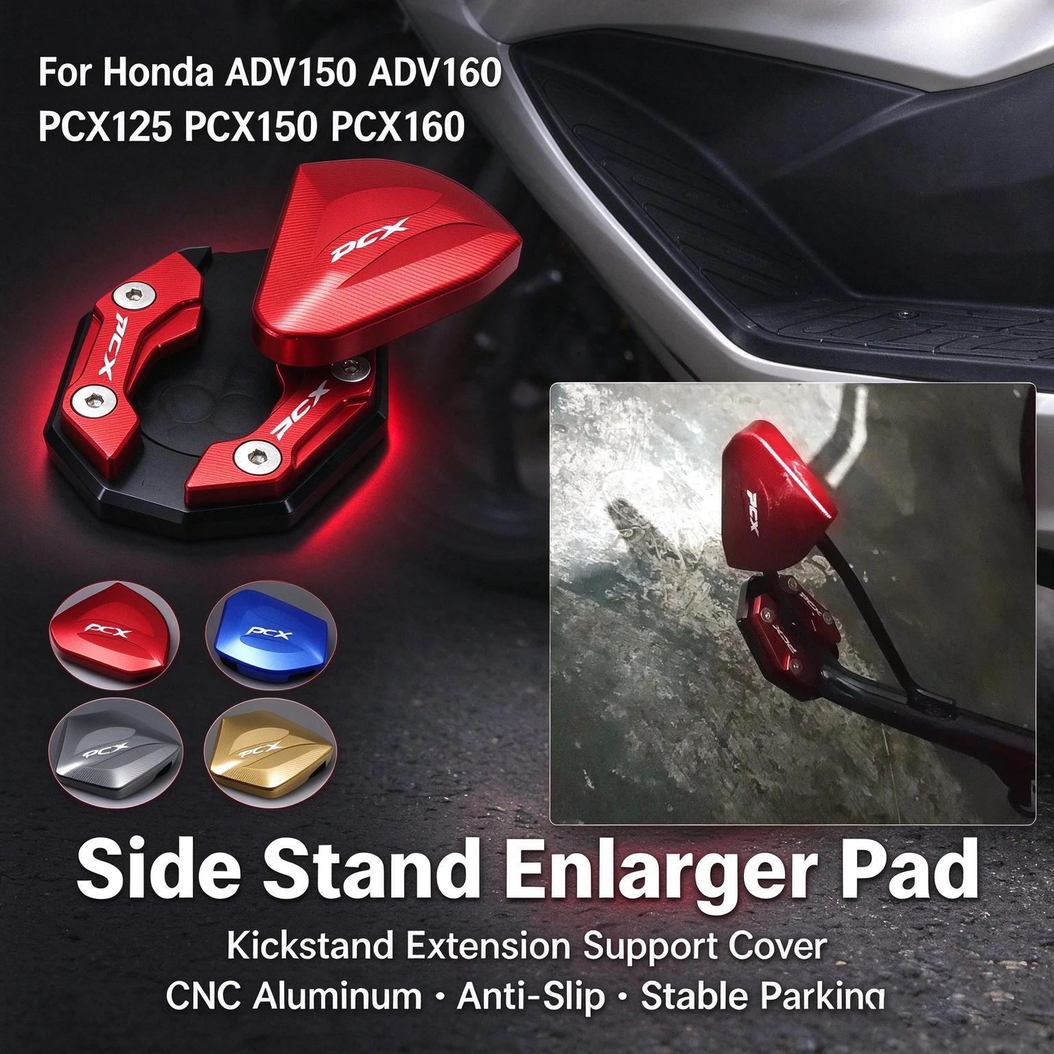 Motorcycle Accessories For Honda PCX125 PCX150 PCX160 PCX 125/150/160 CNC Side Stand Extension Kickstand Enlarger Plate Pad