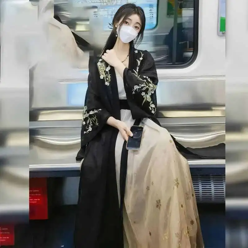 Plus Size 4XL Hanfu Dress Women Ancient Chinese Hanfu Oversized Cosplay Costume Vintage Summer Gradient Black 3pcs Suits Hanfu