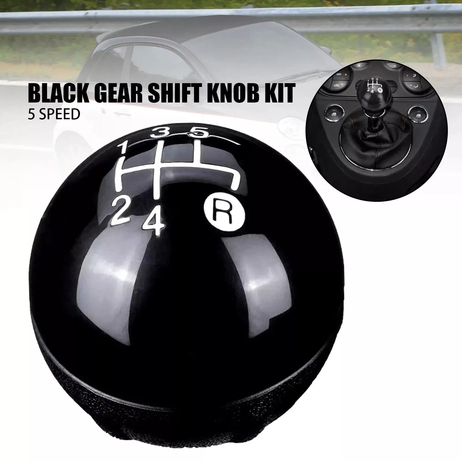 5 Speed Car Automatic Manual Gear Shift Knob Black Round Ball Stick Shift Heads Replacement Shifter For 2007-2015 Fiat 500 500C