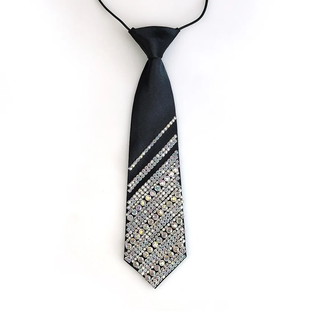 

Elegant Rhinestone Pearls Tie Korean Style Academic Style Hand-beaded Long Necktie Collares Geometric Decoration Shirt Tie Daily