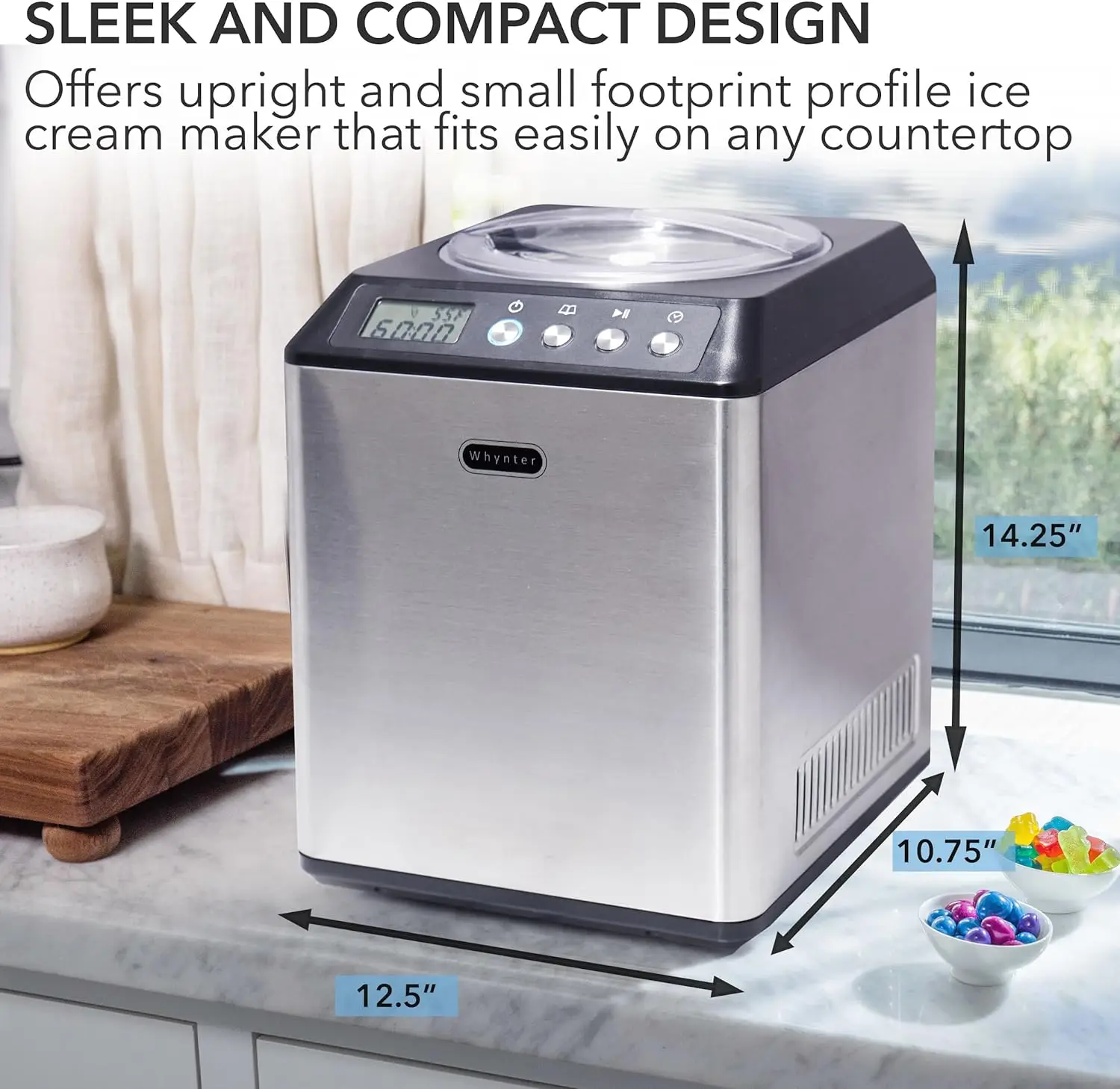 

Whynter ICM-201SB Upright Automatic Ice Cream Maker with Built-in Compressor, no pre-freezing, LCD Digital Display