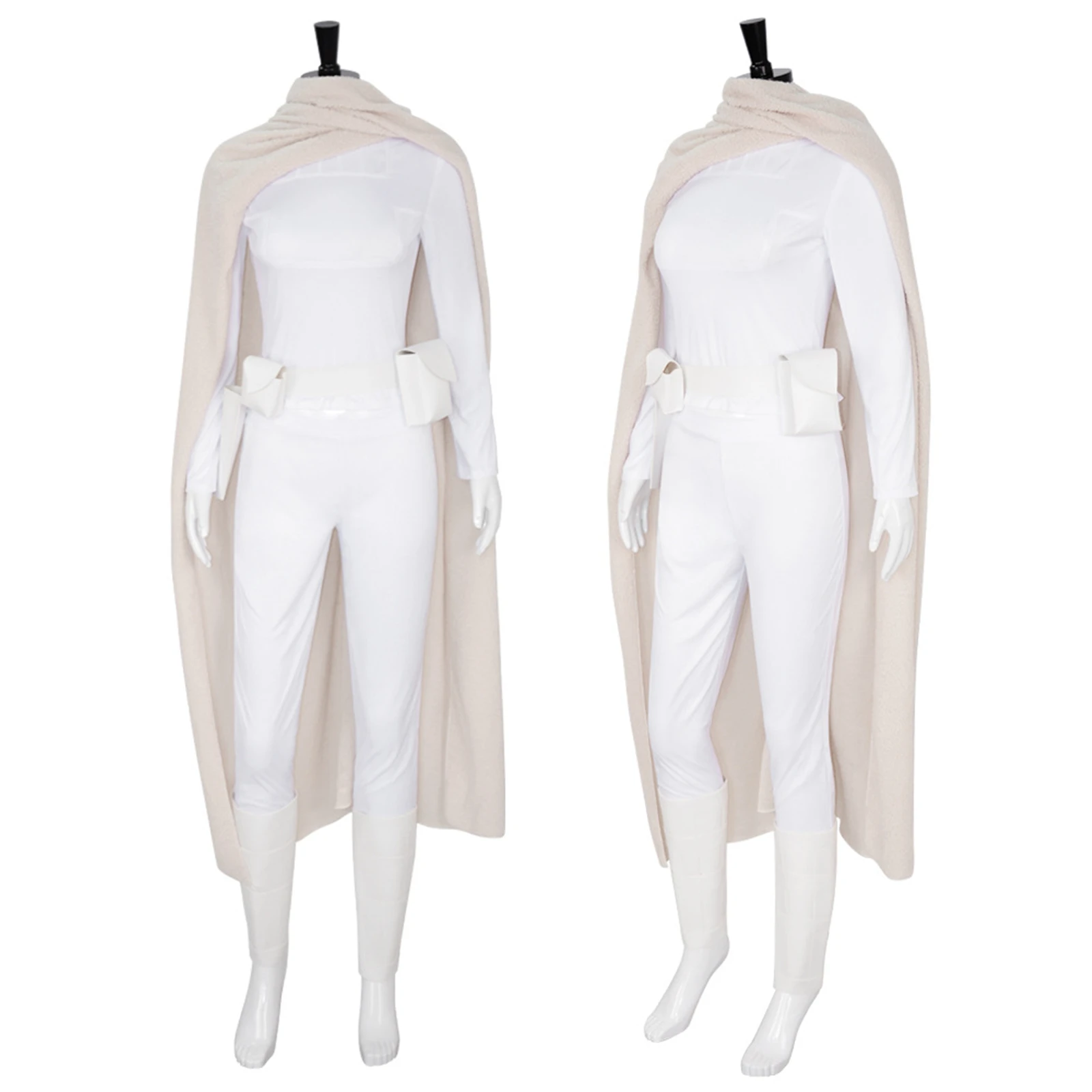 

Film Wars Padme Amidala Cosplay Costume for Adult Women Long Cloak Tight Top Pants Halloween Suit Faux Leather Holster Leg Loops