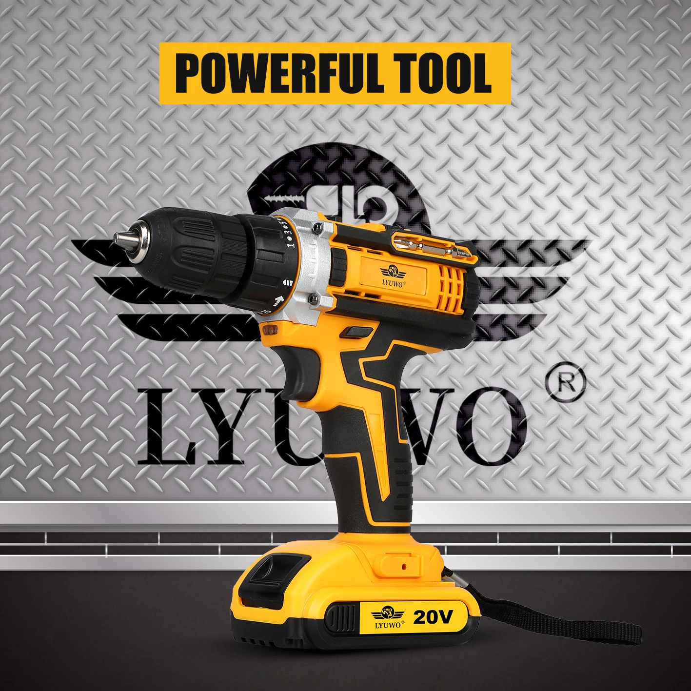 LYUWO 20V Cordless Drill Electric Screwdriver Mini Wireless Power Driver DC Lithium-Ion Battery 3/8-Inch