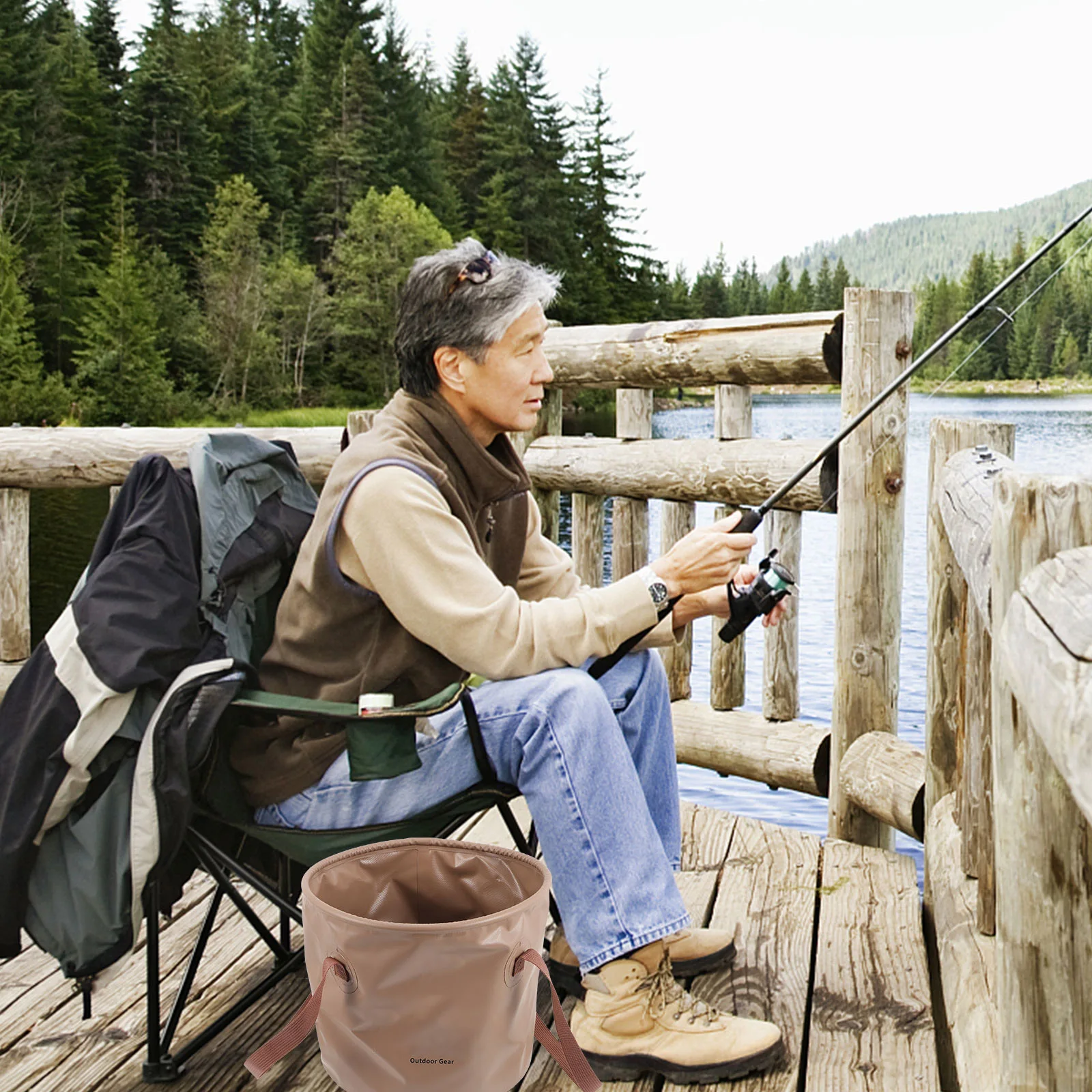 

Portable Wash Basin 20L Military Green Collapsible Bucket Lightweight Camping Hiking Outdoor Gardening Car Washing