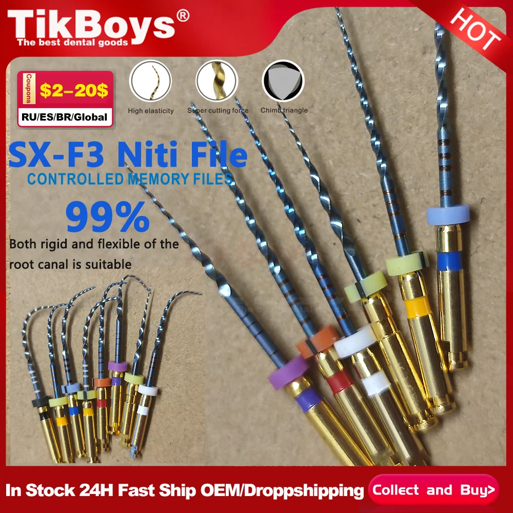 

6pcs/BOX Dental File SX-F3 F4 F5 Root Canal Taper Endodontic File 25mm Heat Activated Rotary File Flexible Dentist Materials Tip