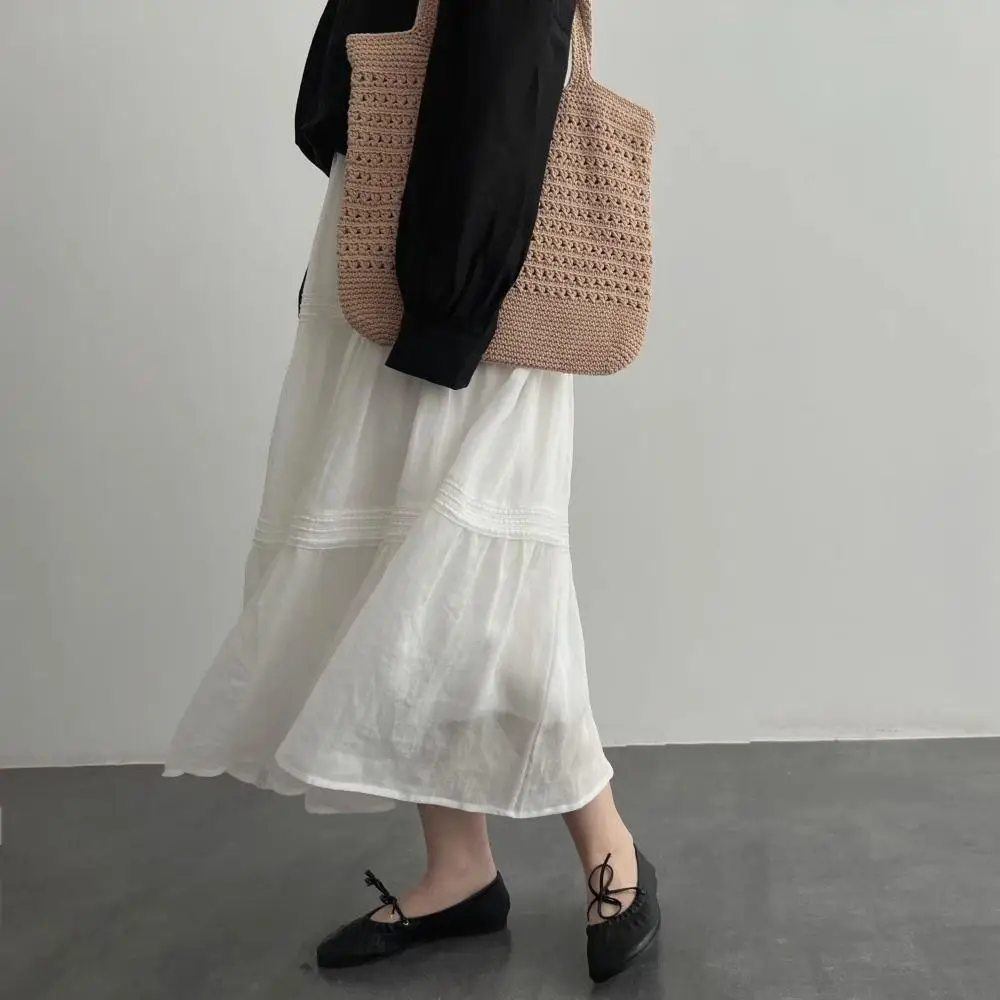 

Ele белая кружевная юбка трапециевидной формы, женская весна-лето, нежная длина, длинная юбка с запеченным тортом, дизайн с высокой талией