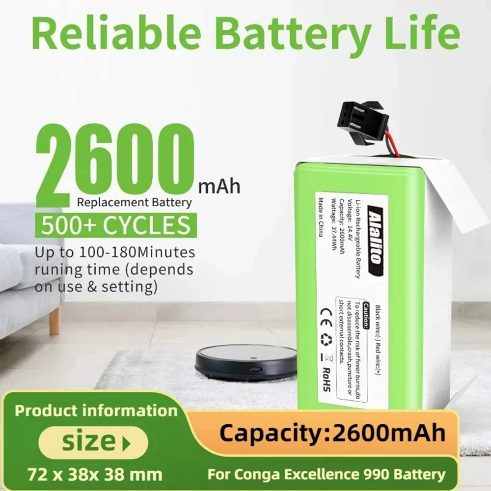 New 14.4V 2600mAh Li-ion Battery for Conga Excellence 950 990 1090 1790 1990 Deebot N79S N79 DN622 Eufy Robovac 11S 12 X500