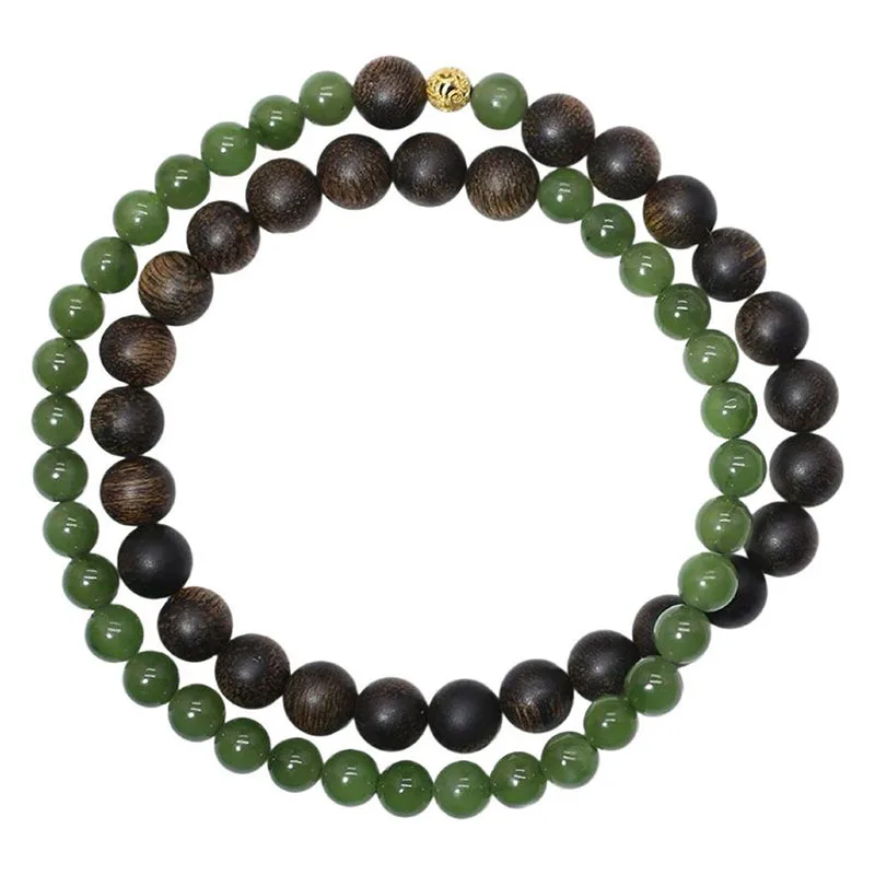 

Half Mountain Half Water Dalakan Agarwood Hetian Jade Bracelet: Women's Vintage Double-loop Jasper & White Wood Gift Bracelet