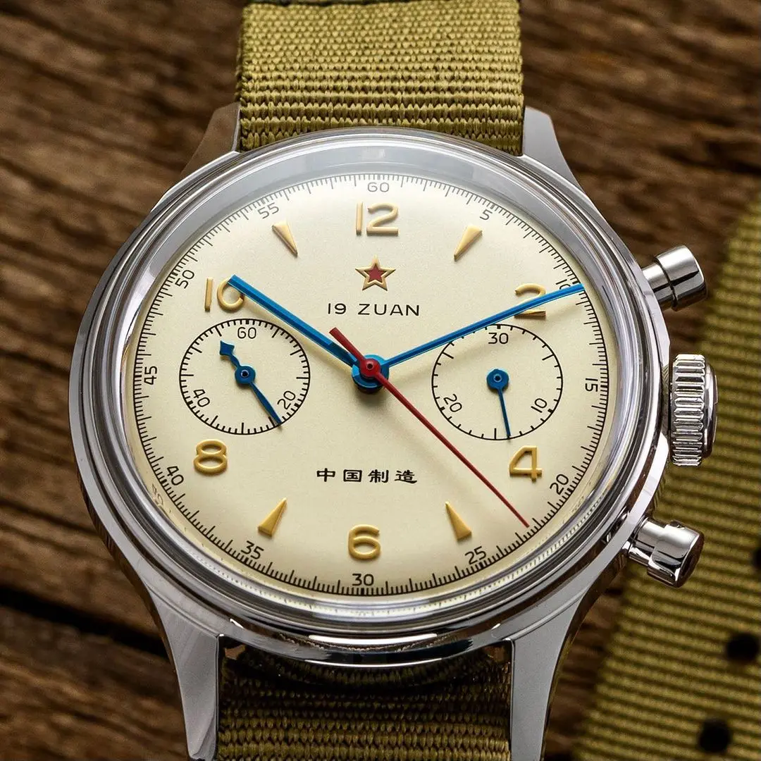 Seakoss-グースネックのメンズメカニカルクロノグラフ,赤い星,発光パイロット腕時計,38mm, 1963 st1901,40mm