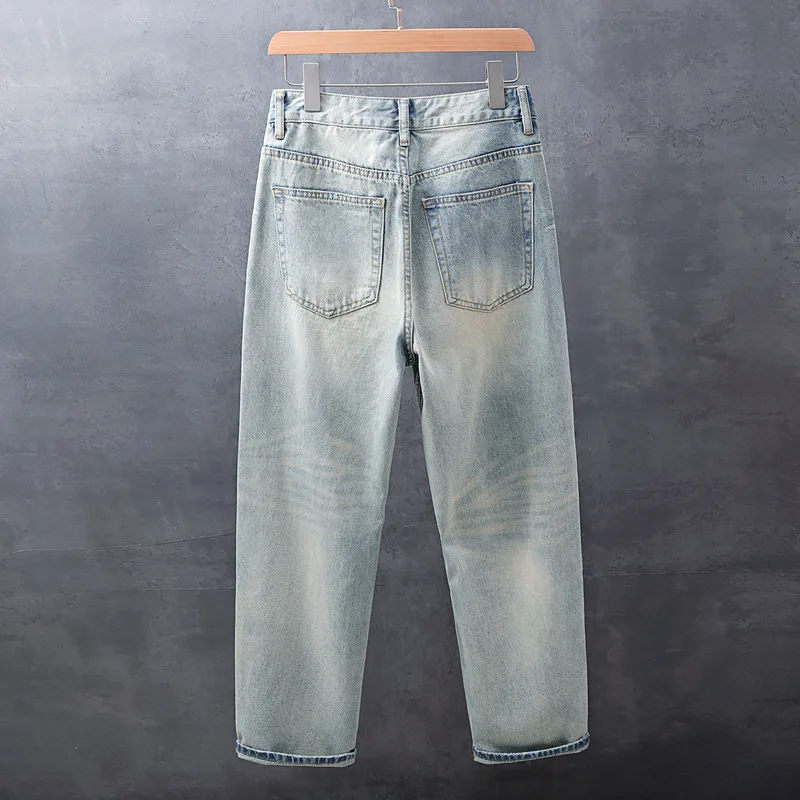 

Весенне-летние новые тяжелые потертые старые потертые потертые американские ретро свободные джинсовые брюки ручной работы для мужчин
