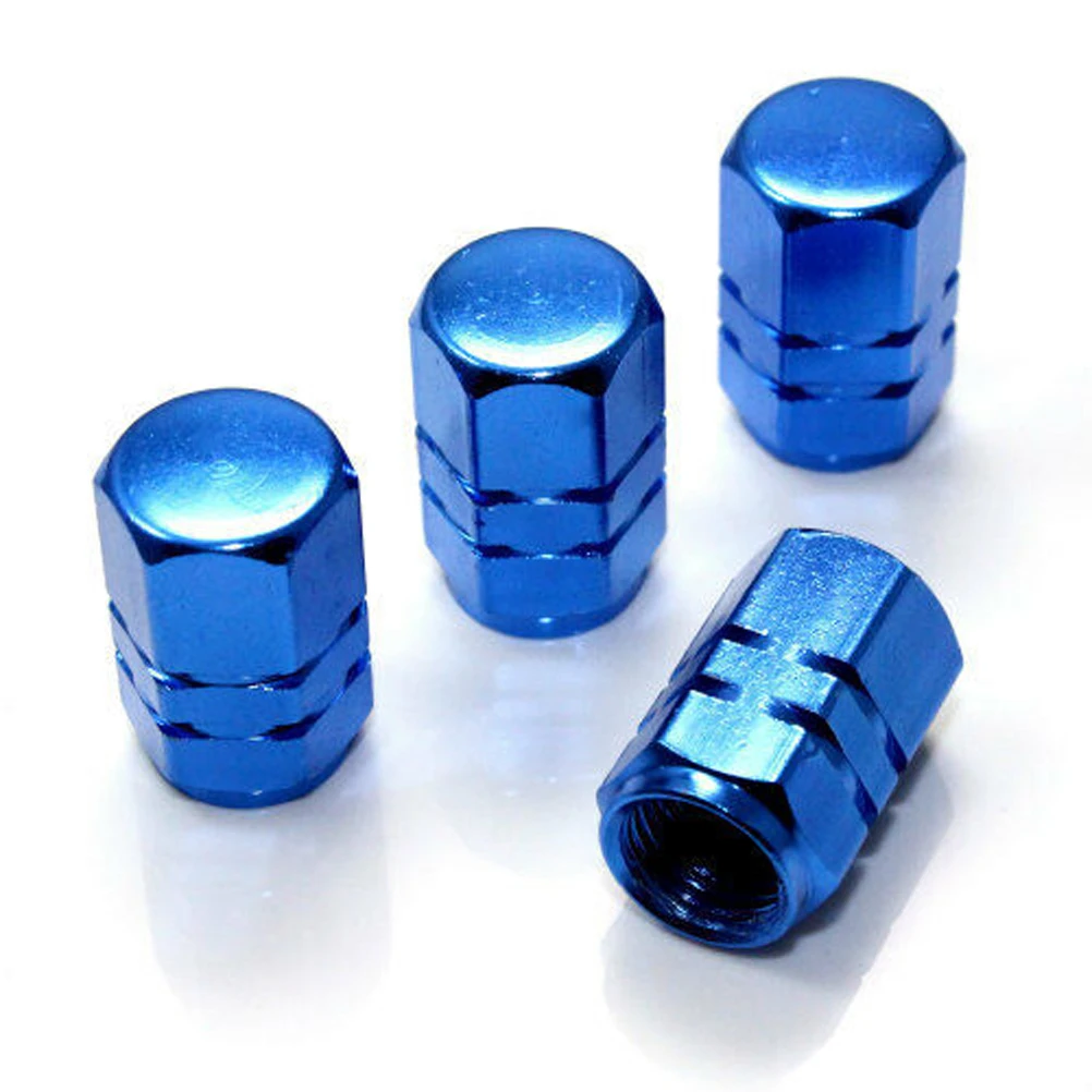 

4Pcs Aluminum Tire Valve Caps Rust Proof Universal Car Truck Bike Covers Blue Anti-Leak Dirtproof Lightweight Bicycle
