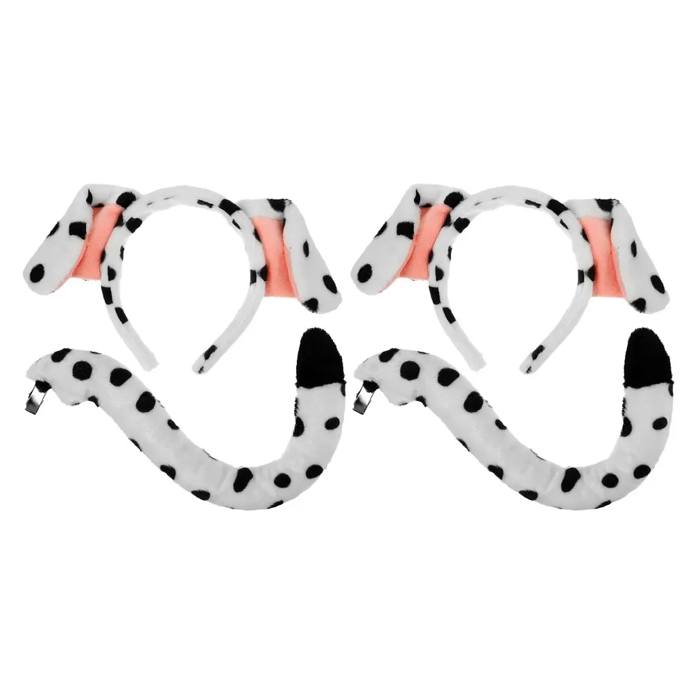 

4pcs Dalmatian Dog Costume Set Cute Cartoon Puppy Ears Headband Tail Accessory Kids Adult Party Halloween Cosplay