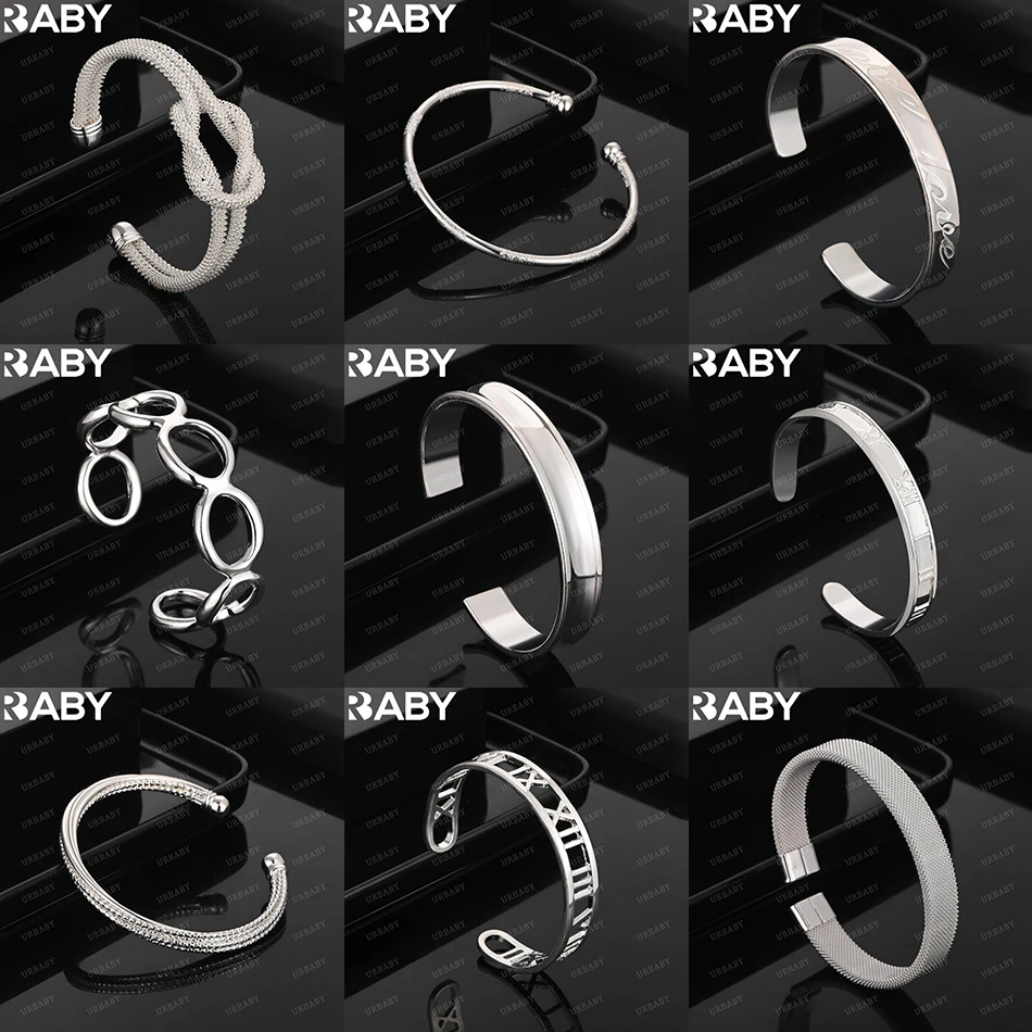 

URBABY 925 Sterling Silver Design Geometric Bangle For Women Anniversary Gift Popular Wild Fashion Romantic Jewelry