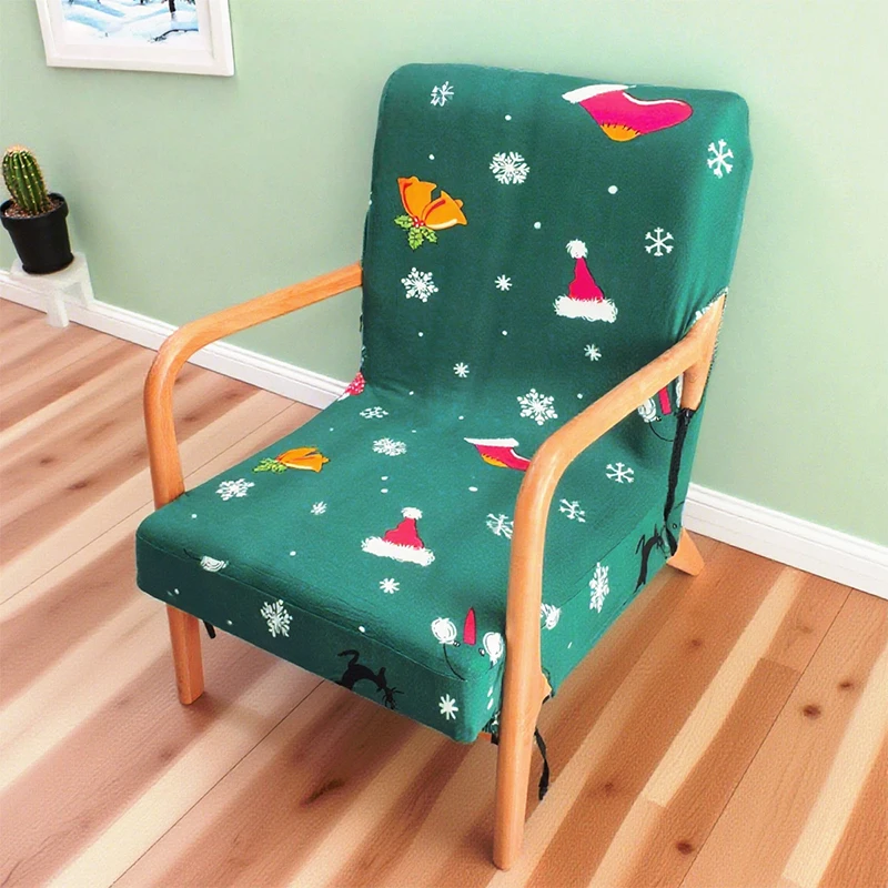 

Christmas Solid Wood Chair Cover Xmas Printed Mahjong Chair Cover Armchair Slipcover Furniture Stretch Protector (NO Chair)