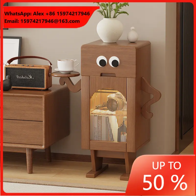 Robot Shaped Modern Solid Wood Nightstand With LED Lighting And Storage For Bedroom & Living Room