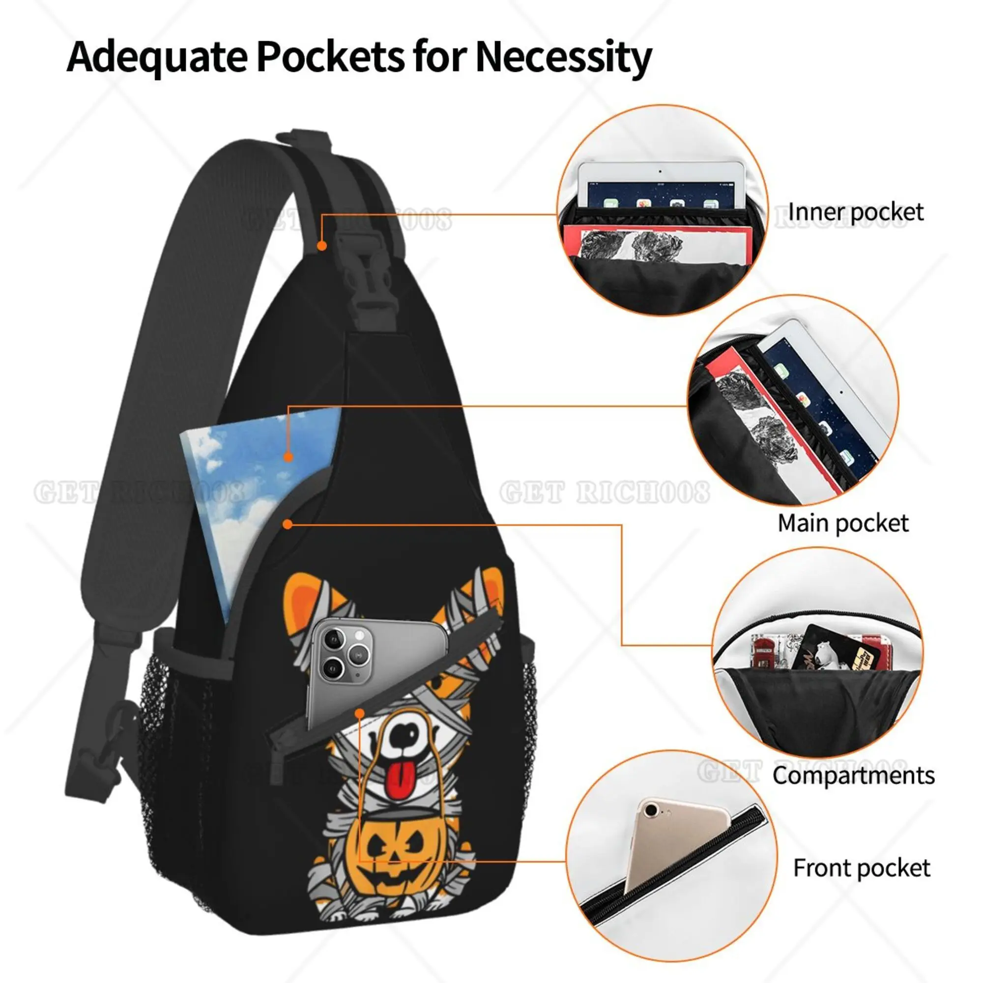 Halloween Corgi Dog Cute Mummy Sling Bag Chest Bag Daypack Crossbody Sling Backpack for Travel Sports Running Hiking One Size