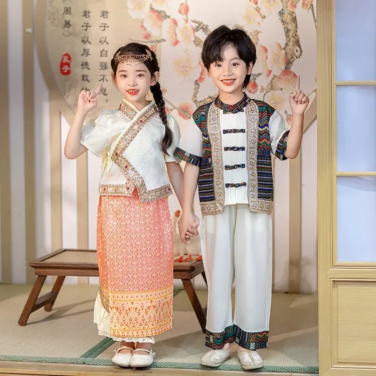 Dai ethnic costumes, Yunnan Water Splashing Festival, ethnic minority costumes, kindergarten boys and girls performance costumes