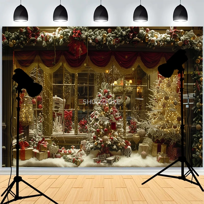 Fondo de fotografía de día de Navidad con decoración Floral rústica, chimenea de Papá Noel, fiesta familiar de invierno, fondo de Año Nuevo XH-73