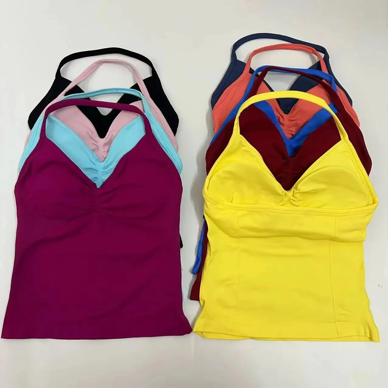 

Women's Scrunch Yoga Tank Top - 15 Colors Strappy Design with Built-in Bra Removable Pads - Breathable for Yoga Fitness Workout