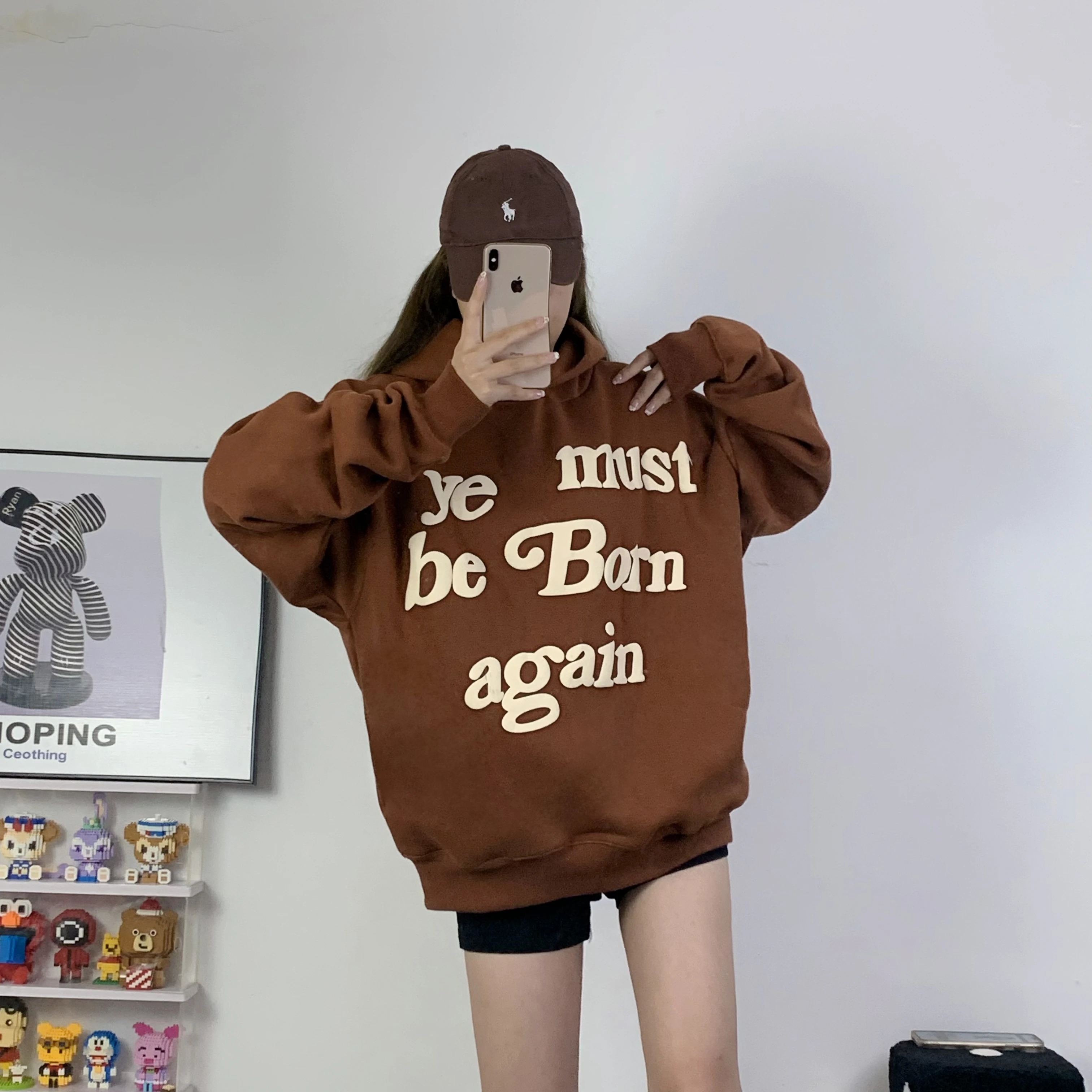 2023fw Puff Logo Ye Must Be Born Again Hoodie Men Women 1:1 Brown Kanye West Hoody Oversize Pullovers CPFM Sweatshirts