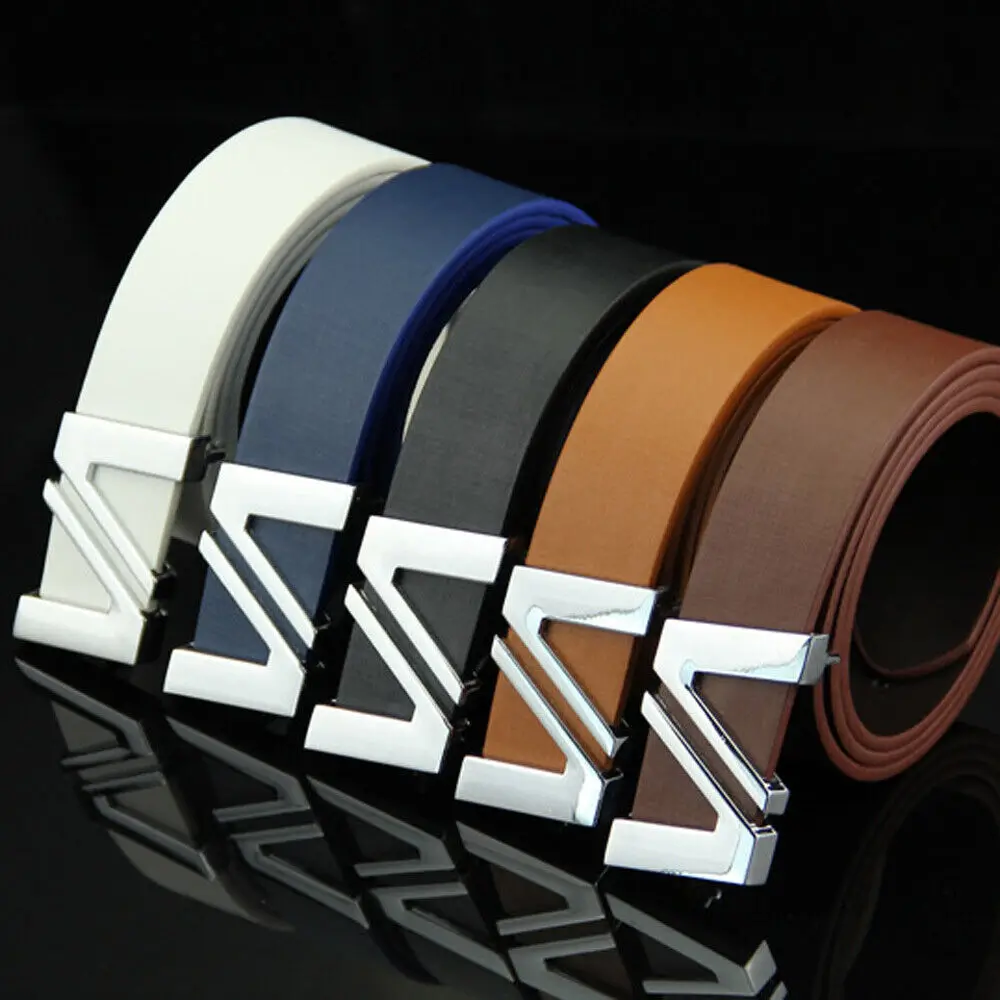 

Fashion Mens Leather Smooth Girdle Buckle Waistband Leisure Classic Lettered Smooth Buckle Belt Strap Wholesale