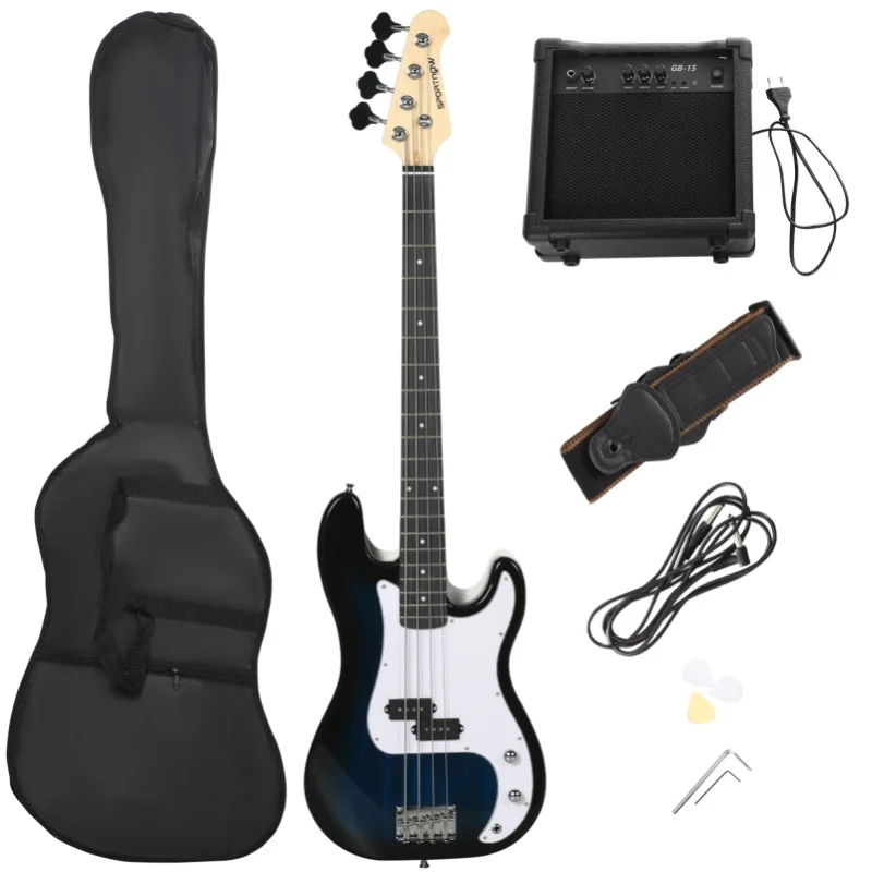 SPORTNOW Full Size Electric Bass Guitar for Beginner with Amp, Guitar Bag, Strap, Blue