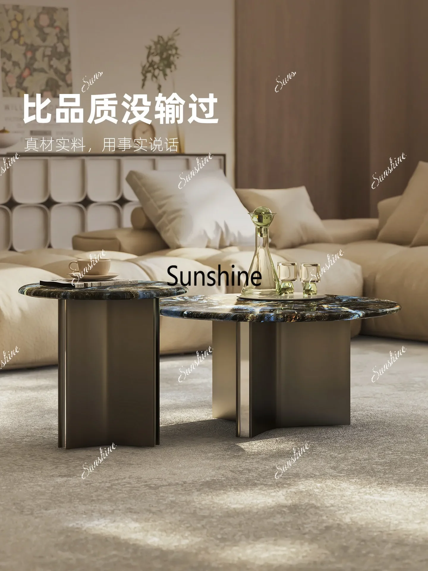 

Italian senior living room household size round tea table combination