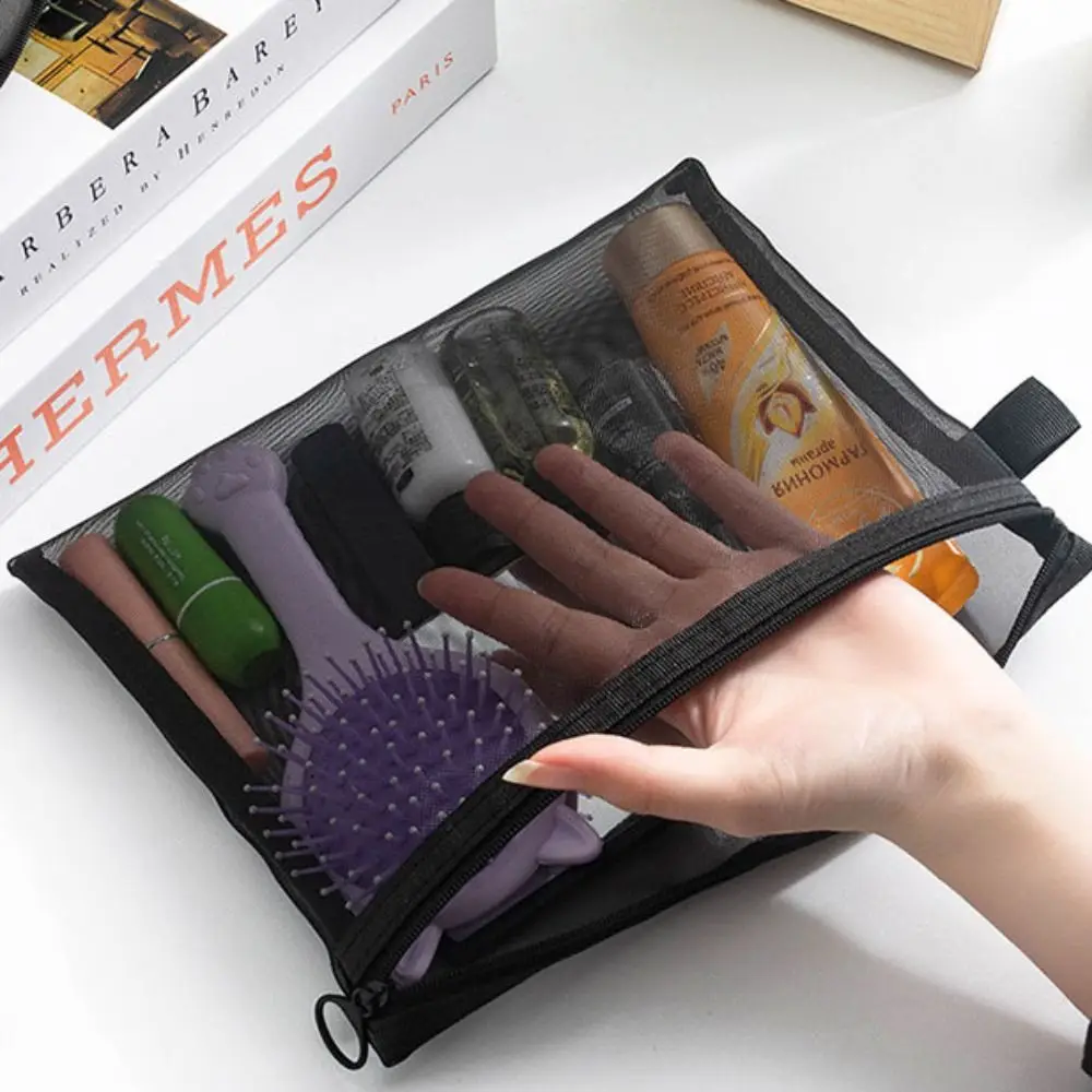 Borsa per cosmetici in rete di grande capacità alla moda Borsa con cerniera Borsa quadrata Borsa per trucco Astucci per matite Custodia per il lavaggio Borsa da toilette per esterni