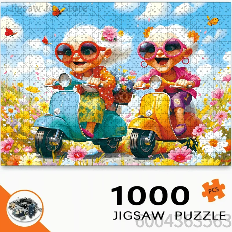 Colorful Art Jigsaw Puzzle, Garden Puppies, Scooter Grandma Ladies, Funny Kitchen Grandma, Floral Bee Grandma, Home Decor