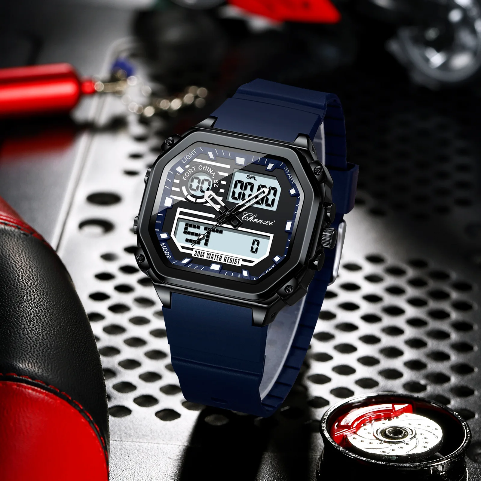 Light Luxury Fashion Men's Electronic Men's Square Multi-functional Waterproof Boys' Sports Men's Watch