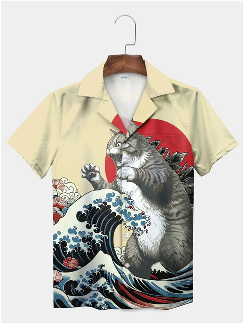 

Men's Samurai Hawaiian Shirt Japanese Vintage Casual Short Sleeve Top Loose Clothing Fashion 3D Printed Summer Shirt Harajuku