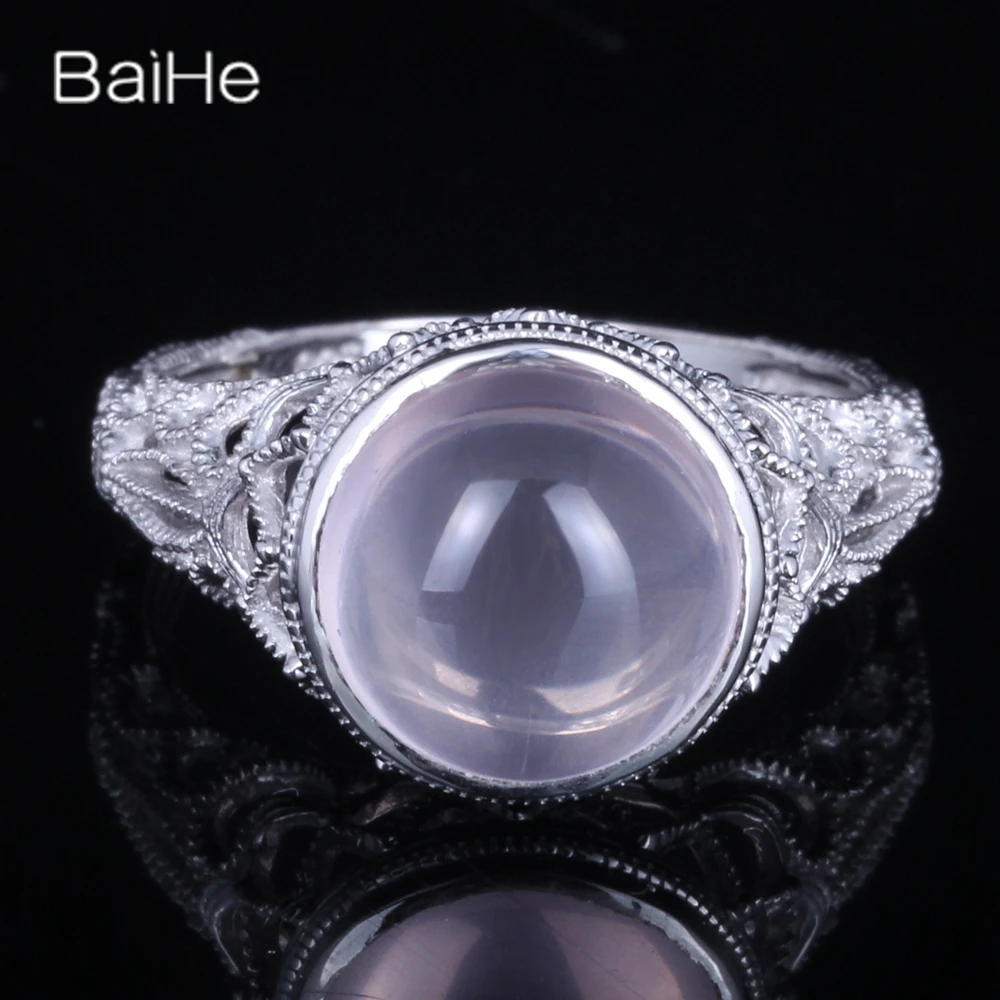 BAIHE Sterling Silver 925 4.84ct Pink Flawless Round Genuine Pink Quartz Wedding Women Trendy Fine Jewelry Pink Quartz Ring