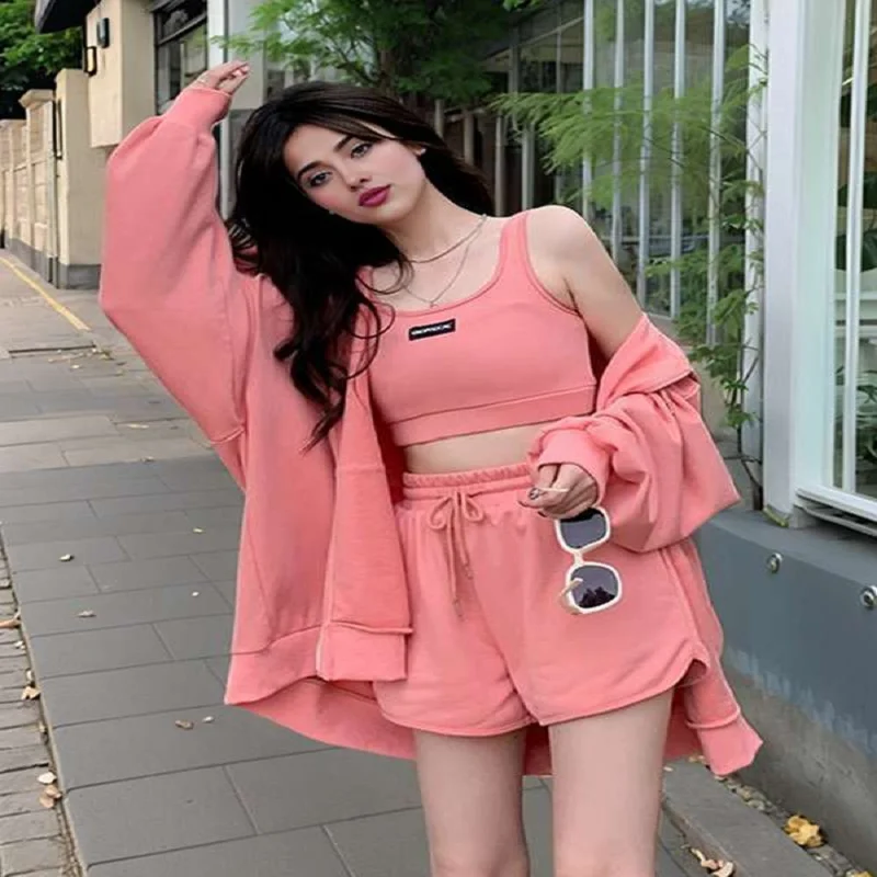 

Workout Outfits for Women 3 Piece Summer Loose Casual High Waist Leggings with Streetwear Sports Yoga Set