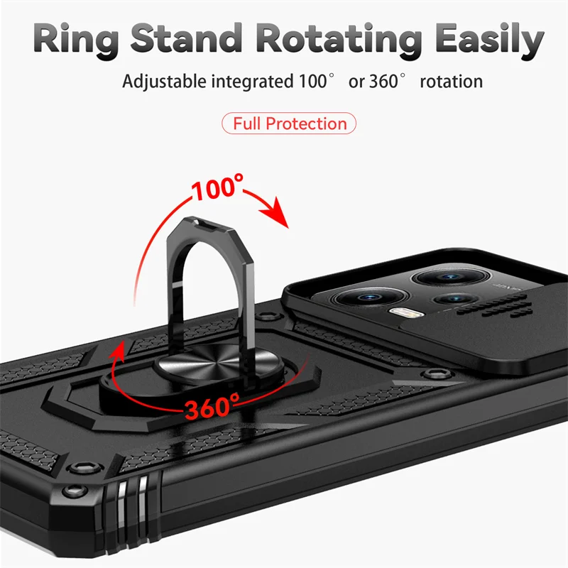 Slide Camera Shockproof Armor Cases For Poco X5 Pro 5G Case Magnetic Holder Ring Protect Cover For Poko Little X5 X 5 Pro X5pro