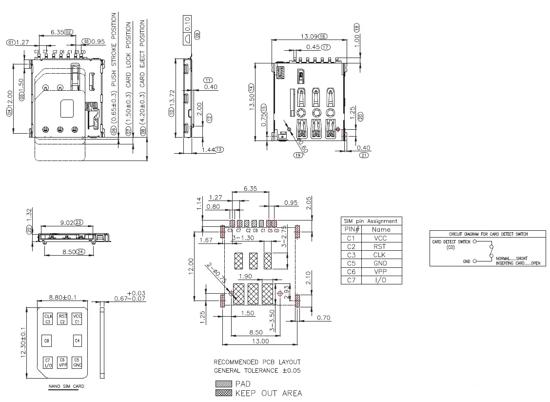 5Pcs/Smn-303 Smn-303S-Acp7 Smn-303-Arp7 Smn-303A-Acp7 Nanosim Card Holder (Self Ejecting)