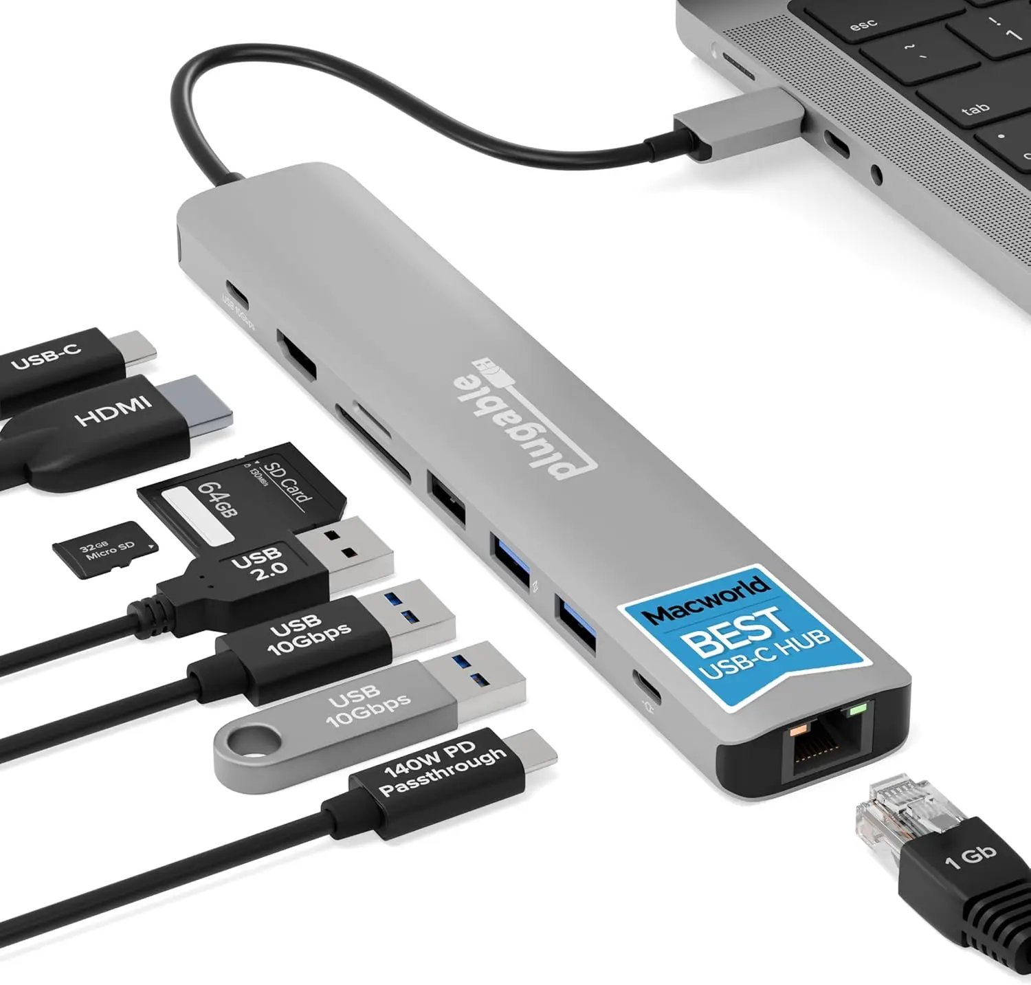

Концентратор USB-C 9 в 1 с зарядкой PD 140 Вт, 4K HDMI, быстрая передача данных для MacBook, Windows, Chromebook