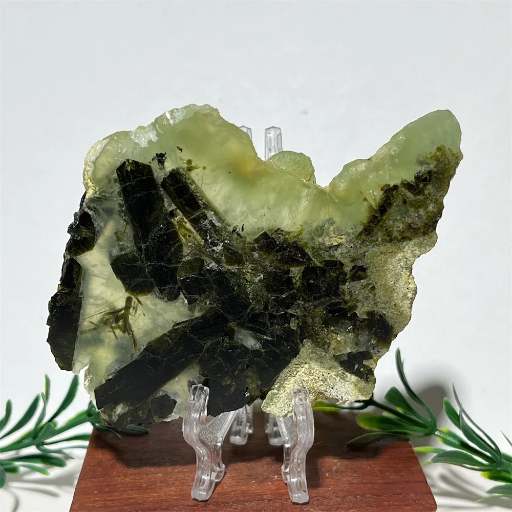 Natural Green Grape Stone Tourmaline Crystal Slice Mineral Specimen Polished Quartz Slab Rock Home Room Decoration Energy+Stand